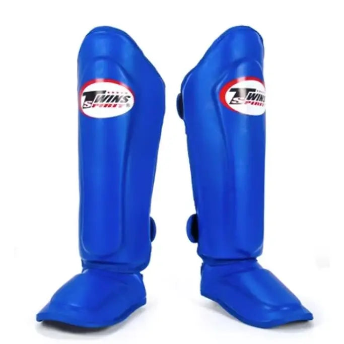 Twins Leather Double Padded Shin Guards Blue