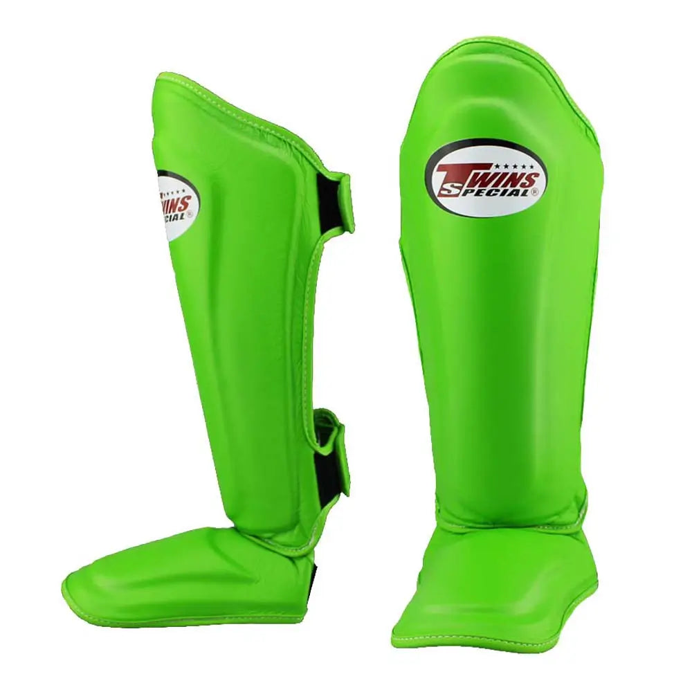 Twins Leather Double Padded Shin Guards Green
