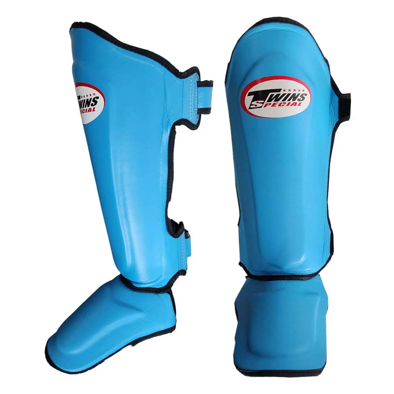 Twins Leather Double Padded Shin Guards Light Blue