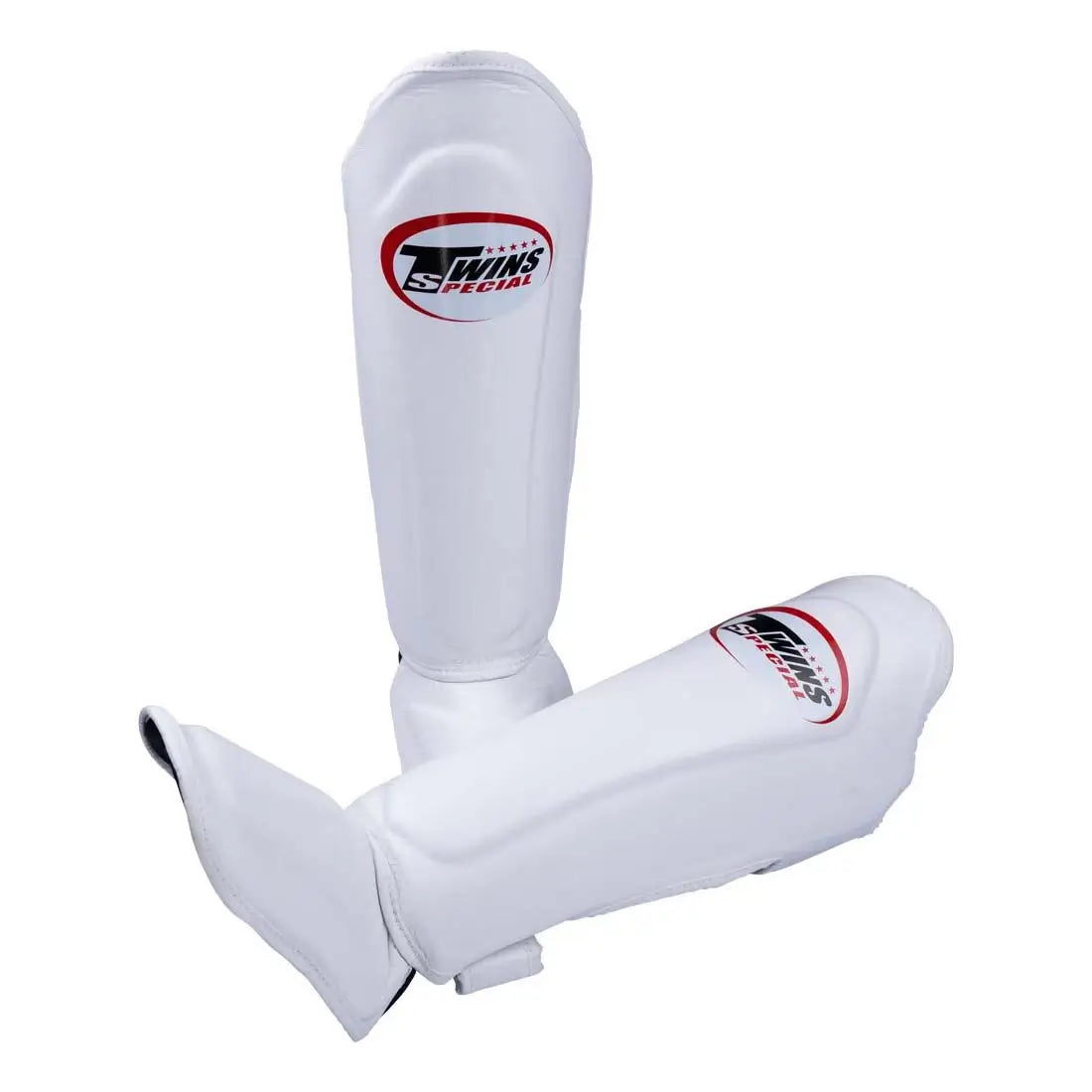 Twins Leather Double Padded Shin Guards White