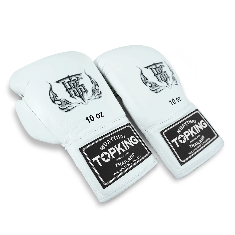 Top King Pro Lace Up Boxing Gloves TKBGPL White