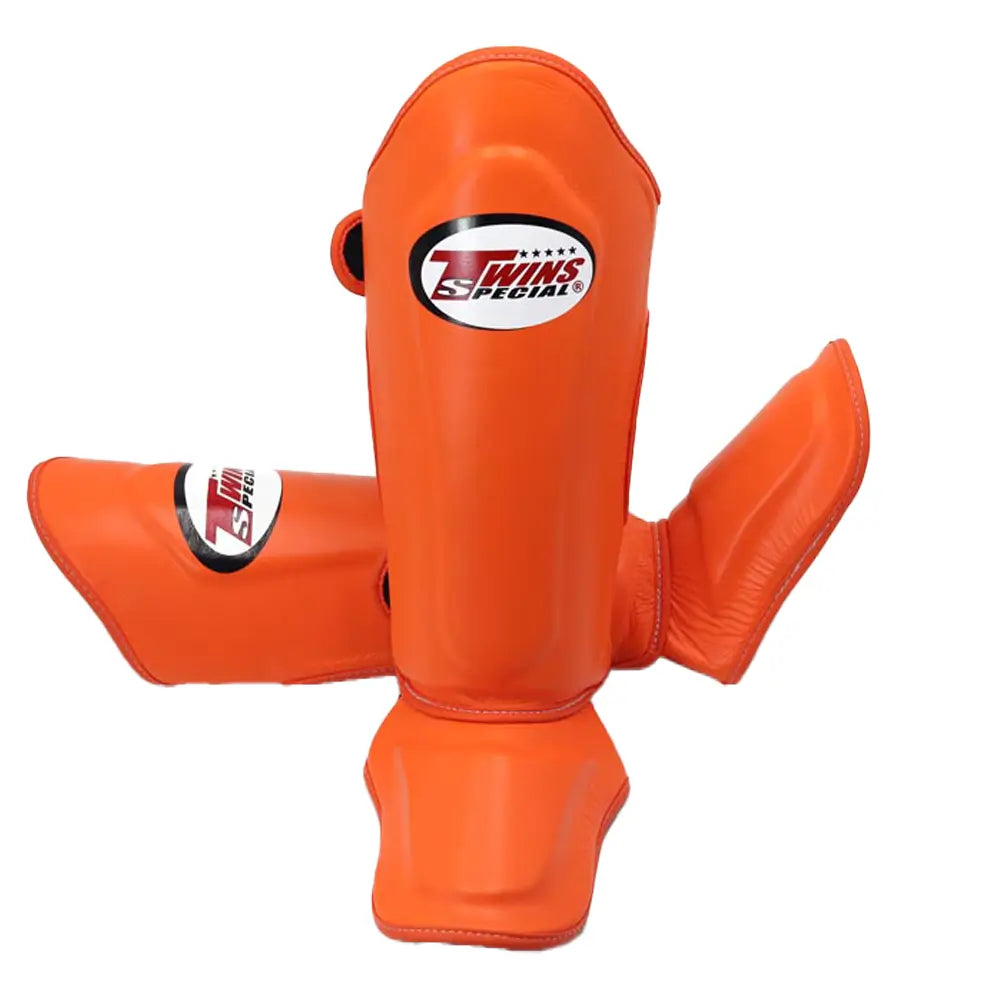 Twins Leather Double Padded Shin Guards Orange
